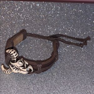 Leather bull skull bracelet